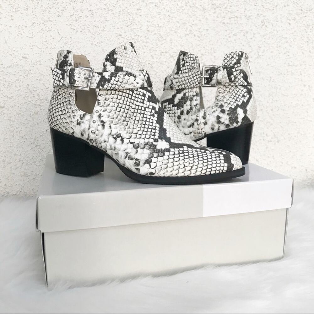 BP Sadey Snake Print Studded Cutout Ankle Boots - Picture 3 of 8